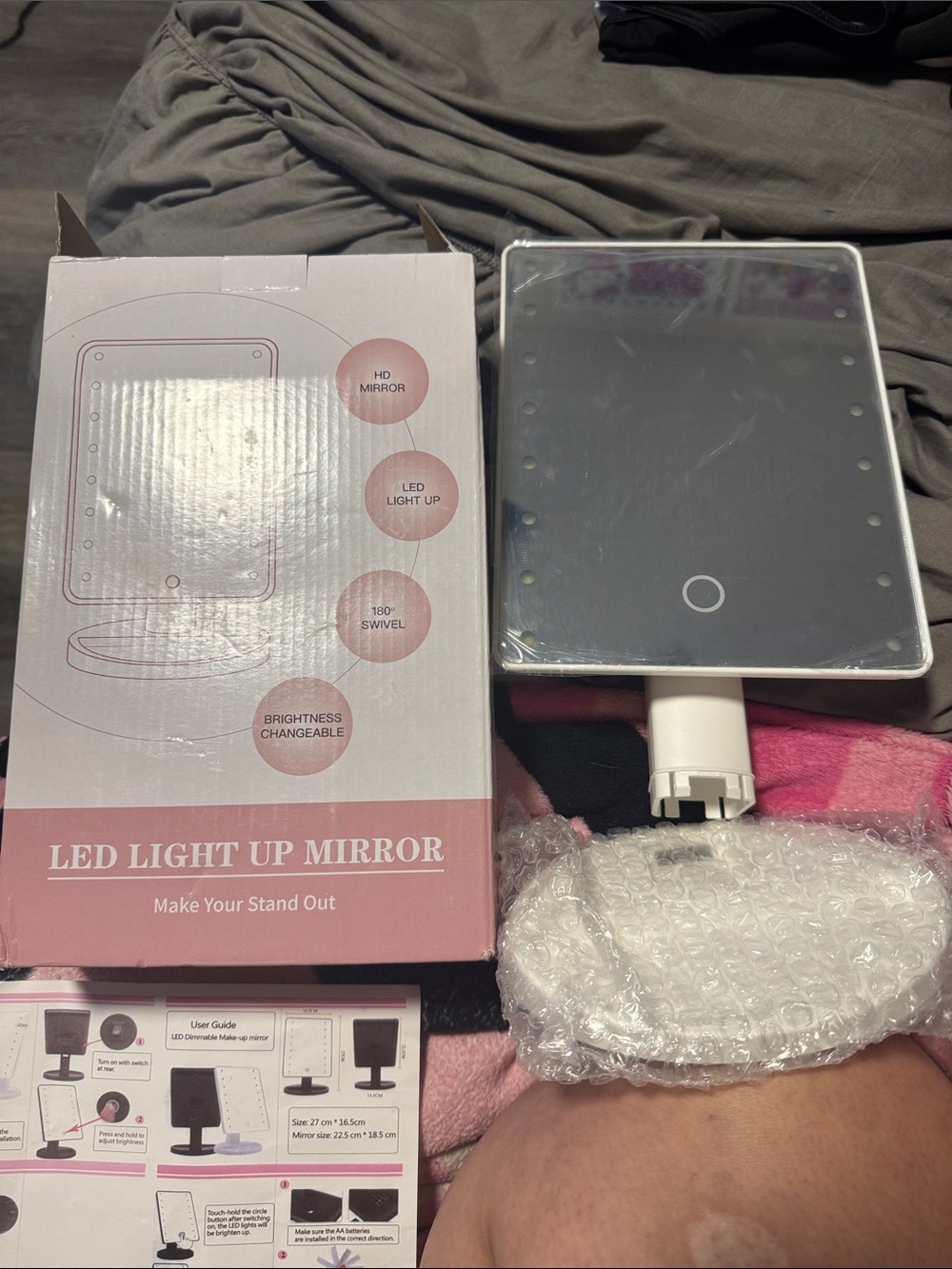 LED Light-Up Makeup Mirror with Adjustable Brightness - White